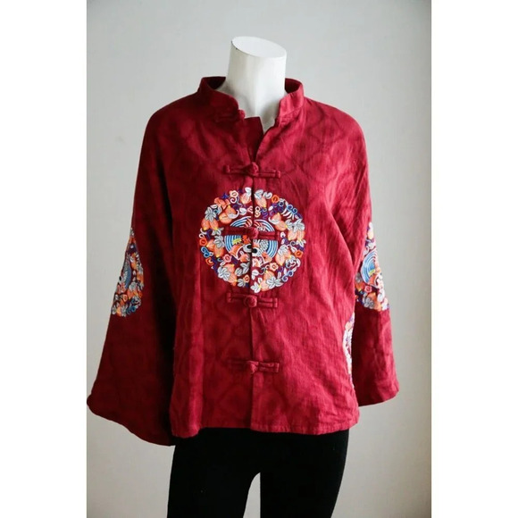Vintage cotton Embroidered Mandarin Long Sleeve Jacket S - Picture 1 of 9